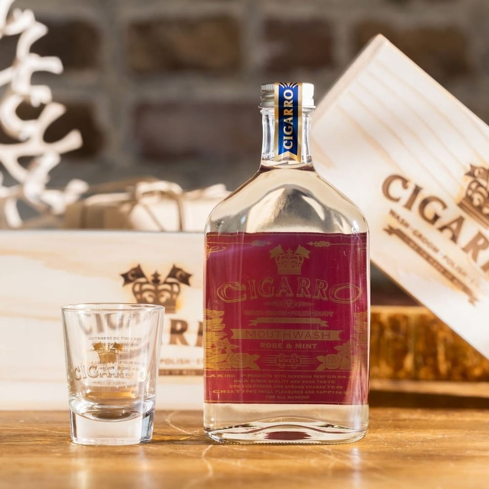 CIGARRO シガーロ マウスウォッシュ ローズ&ミント 200mL ショットグラス・木箱付