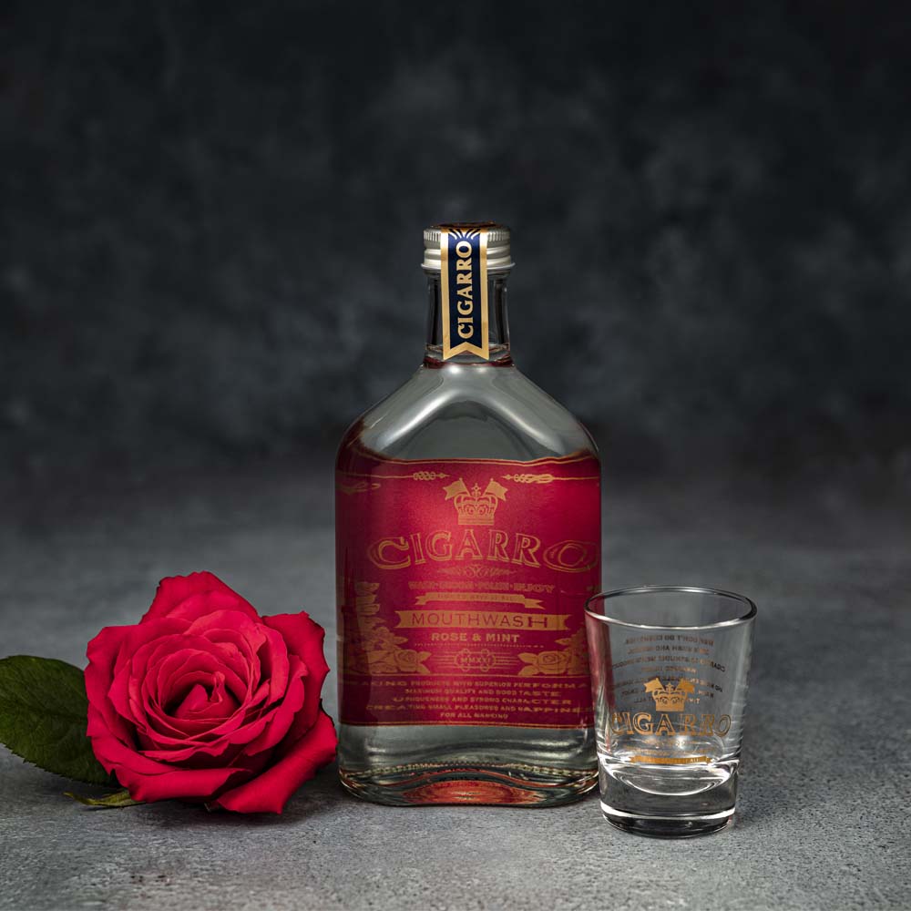 CIGARRO シガーロ マウスウォッシュ ローズ&ミント 200mL ショットグラス・木箱付