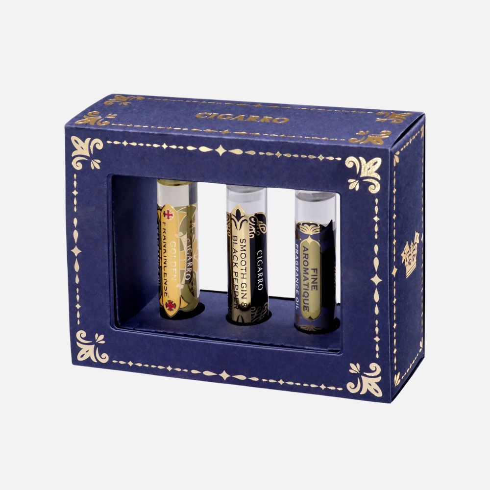 CIGARRO シガーロ フレグランスオイル ロールオンタイプ ギフトセット (ゴールデンフランキンセンス・ファインアロマティック・スムースジン&ブラックペッパー) 8mL×3本